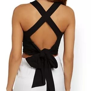 NY&Co Crop Top black, crisscross back with bow, XL